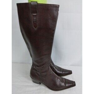 Paul Green Chocolate Brown Leather Western Boots Braided Womens Size US 7 UK 4.5